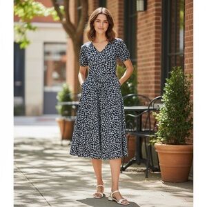 J Crew Blue and White Floral Midi‎ Dress